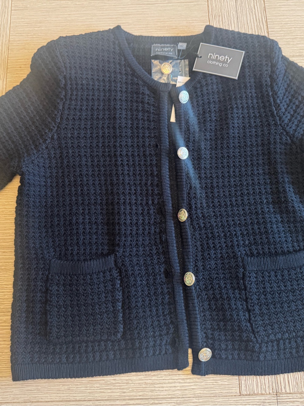 Ninety Clothing Navy Waffle Knit Button Cardigan Size M